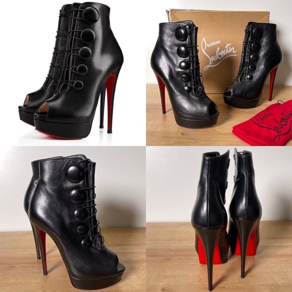 Christian Louboutin Black Heeled Boots with Red Soles